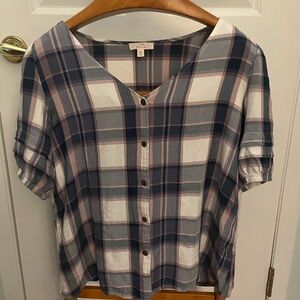 Como Vintage Blue and Lavender Plaid Button-Down Shirt